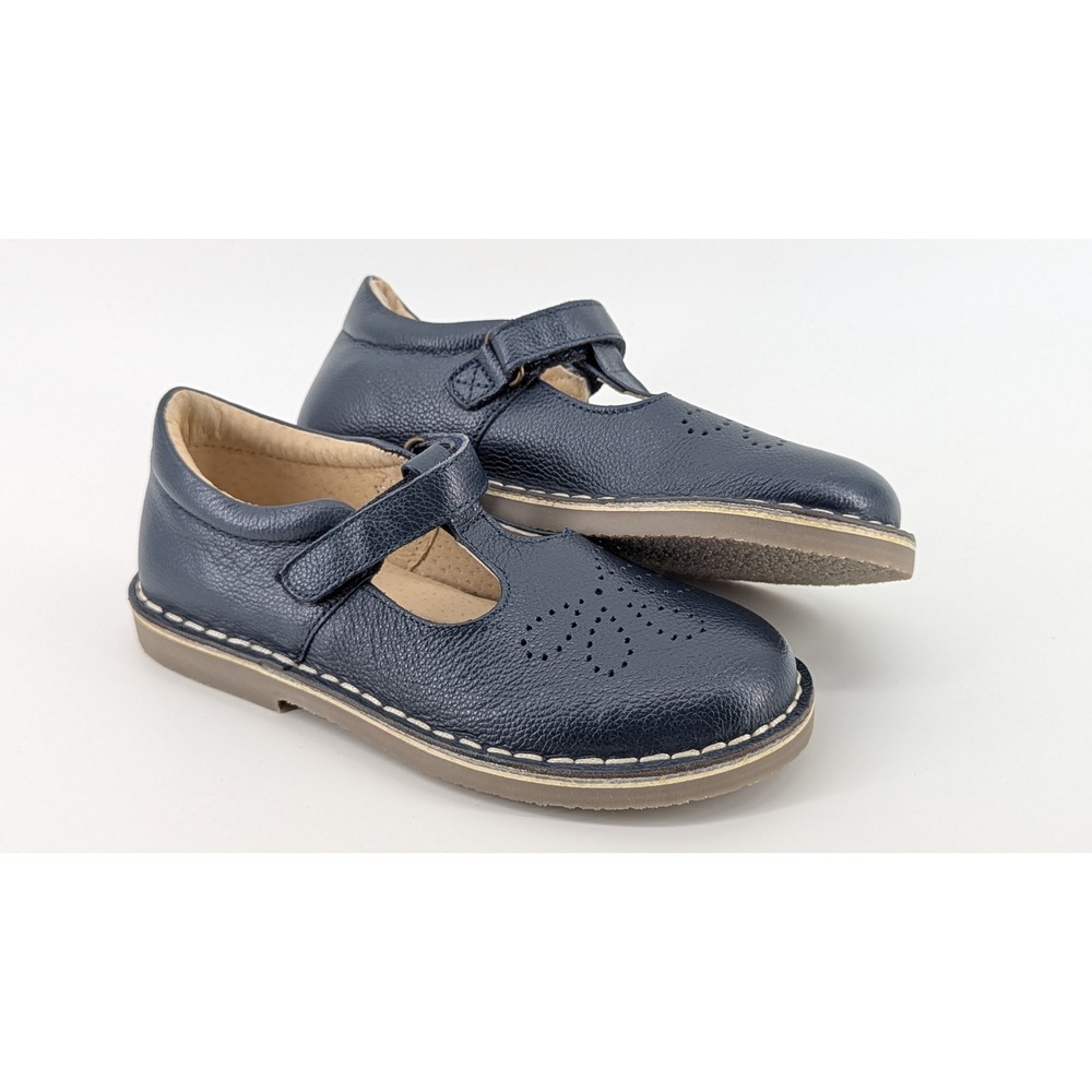 Mini Boden Navy Blue Leather T-Strap Mary Jane Shoes Butterfly Perforated EU 32 - Picture 3 of 7